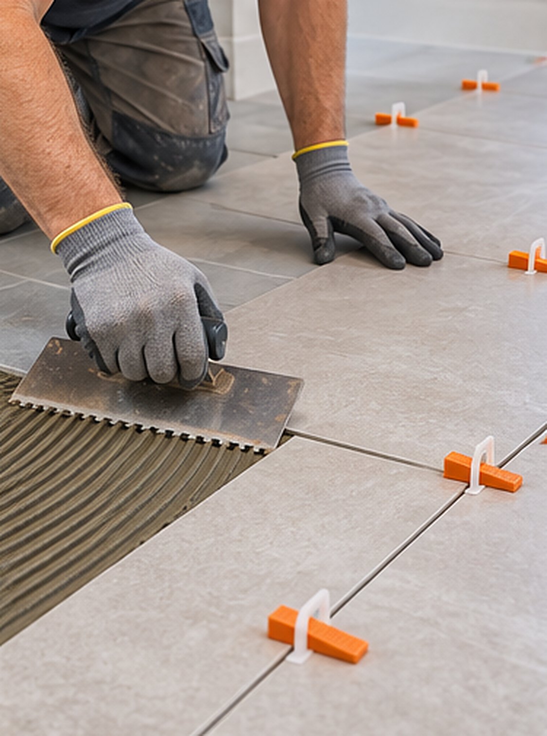An installer clicking a new vinyl plank into place